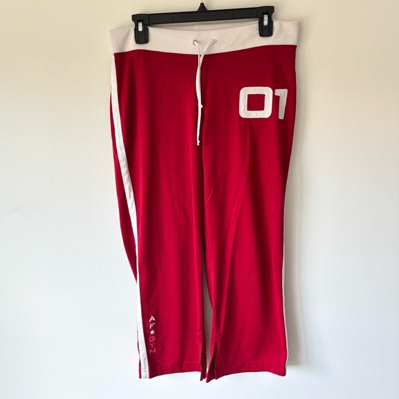 Abercrombie & Fitch Gym Issue Red Cropped Sweatpants Vintage Y2K Activewear - Picture 1 of 9